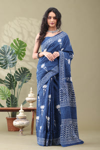 Navya Indigo Cream Cotton Saree.