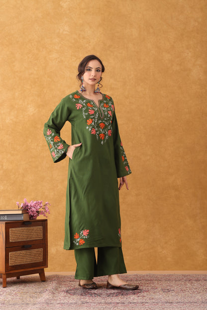 Noor Jade Green Embroidered Phiran Set