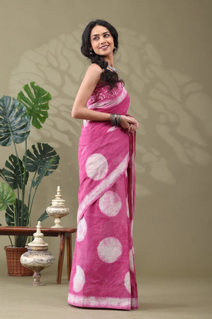 Navya Pink Cream Batik Motif Cotton Saree.