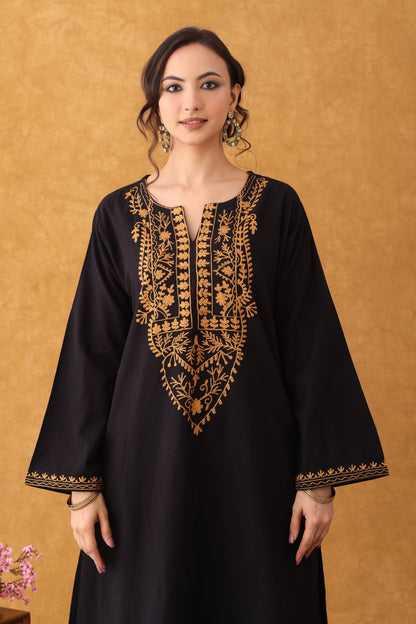 Noor Black Mustard Embroidered Phiran set