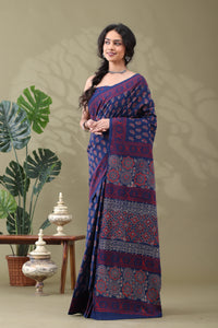Navya Indigo Red Paisley Cotton Saree.