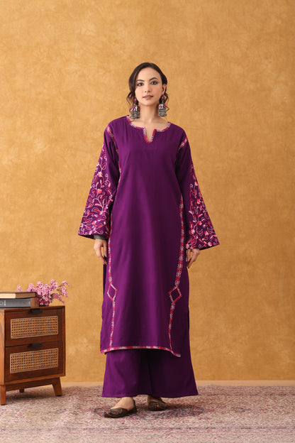 Noor Purple Embroidered Phiran Set