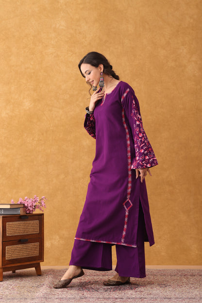 Noor Purple Embroidered Phiran Set