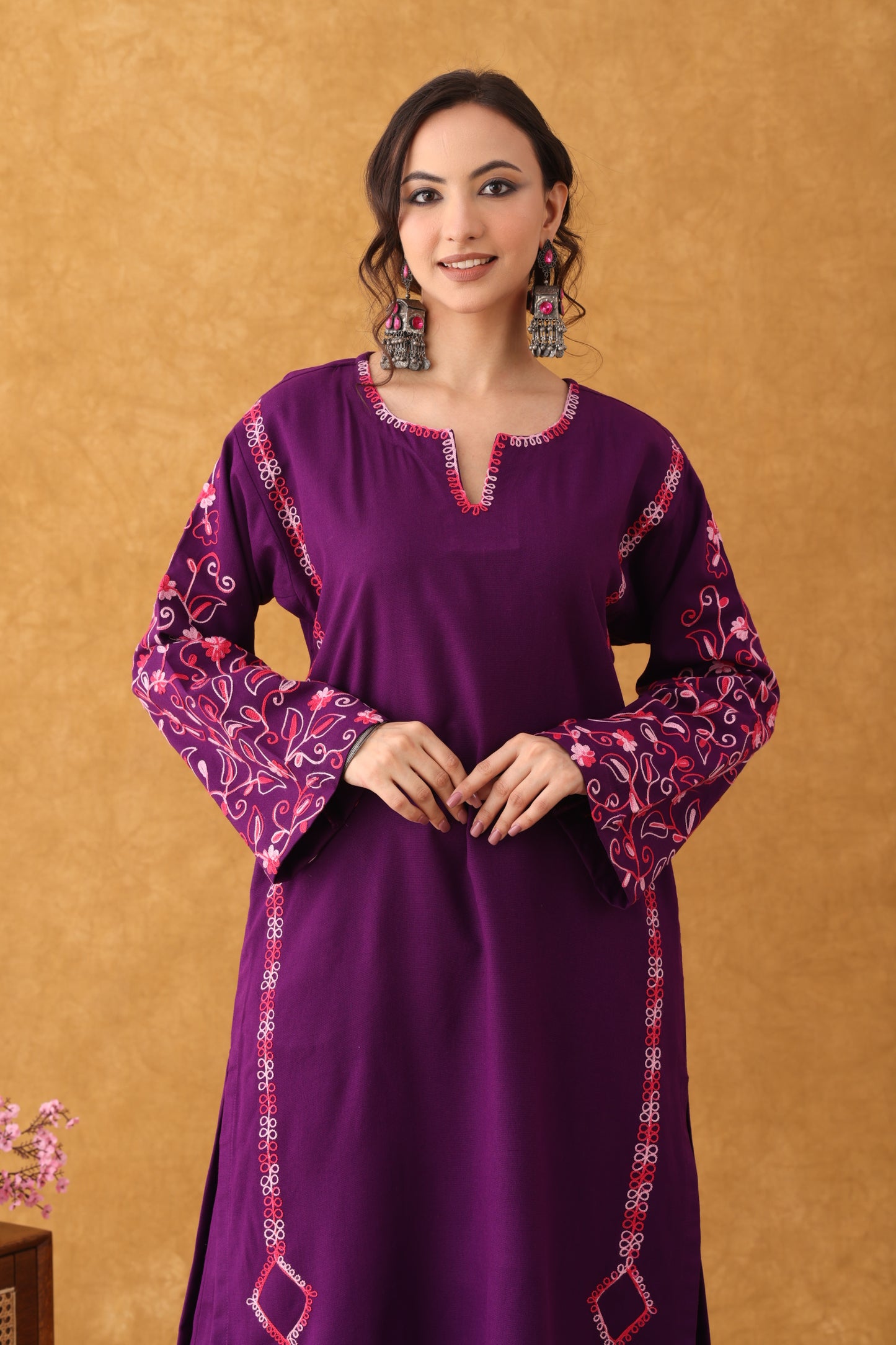 Noor Purple Embroidered Phiran Set