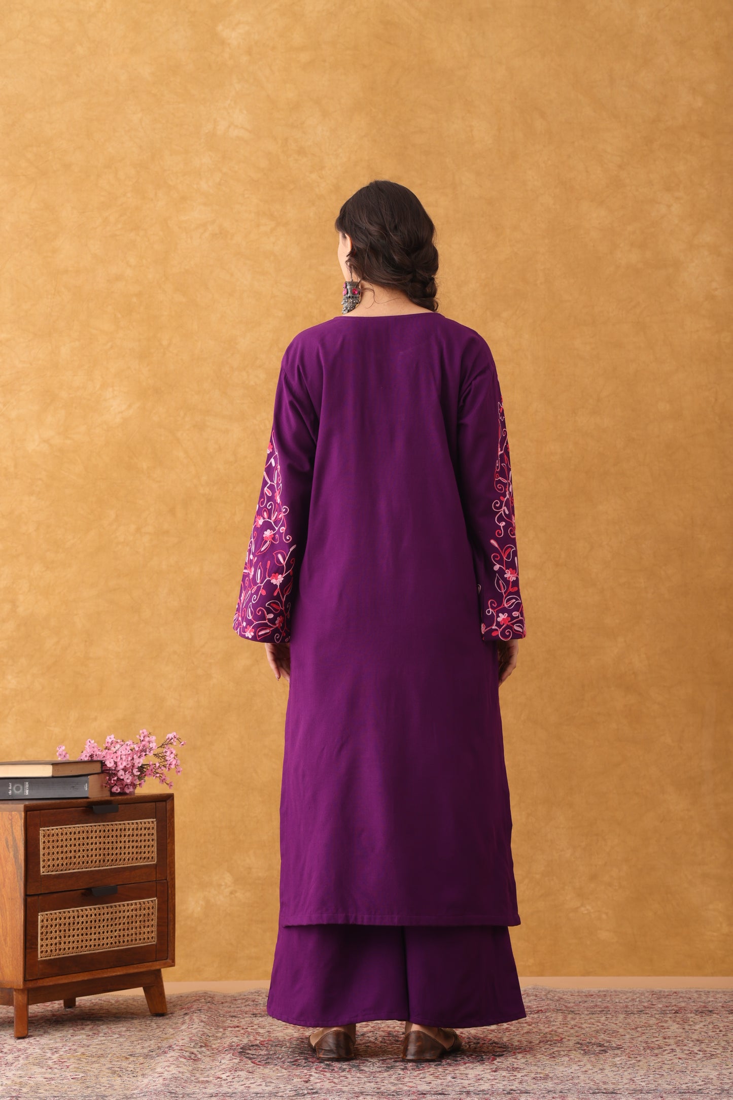 Noor Purple Embroidered Phiran Set