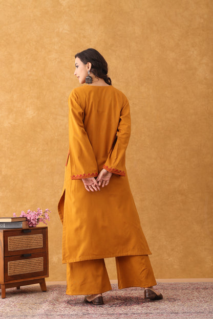 Noor Mustard with Red Embroidered Phiran Set