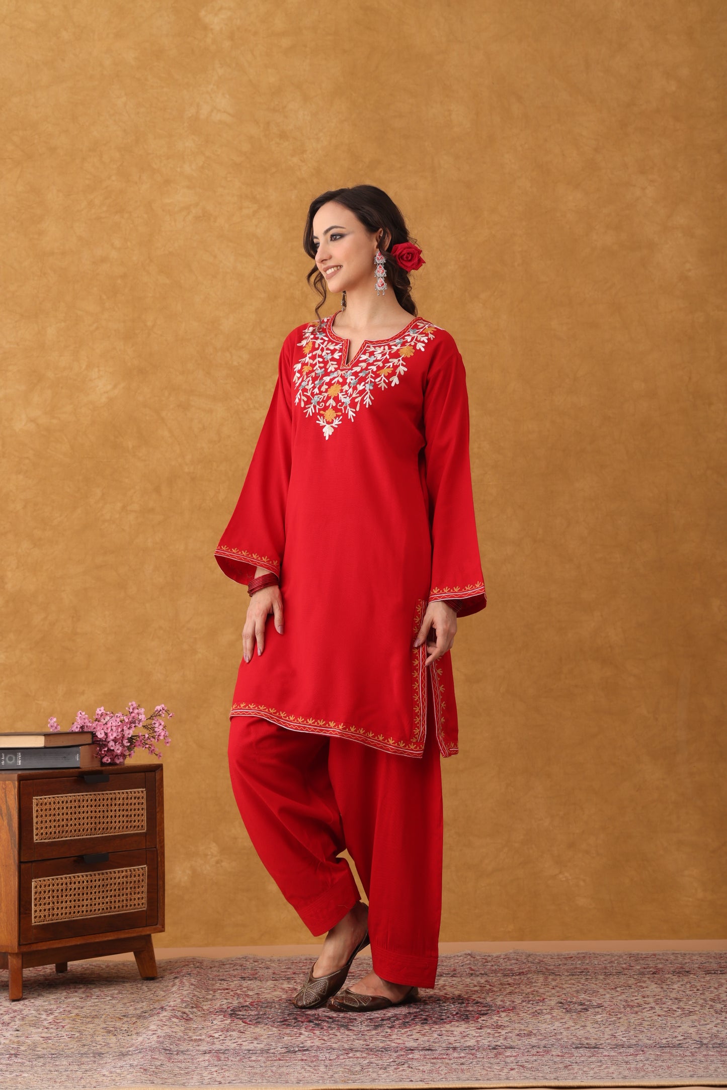 Noor Red Multi Embroidered Phiran Salwar Set