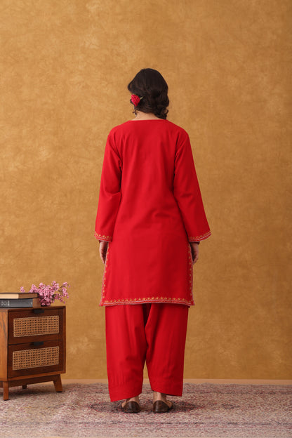 Noor Red Multi Embroidered Phiran Salwar Set