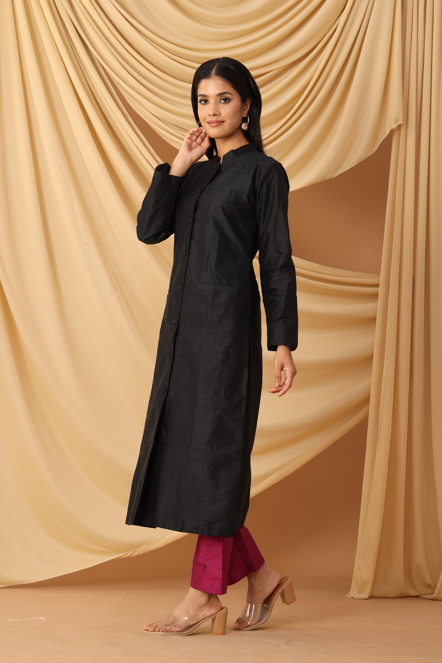 Sanchi Midnight Black Achkan with Berry Pants