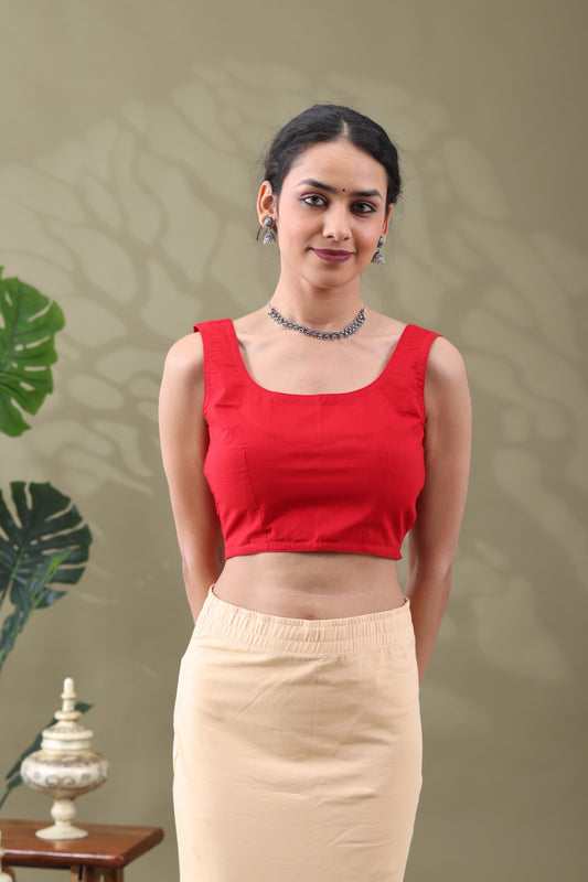 Navya Red Basic cotton Sleeveless Blouse