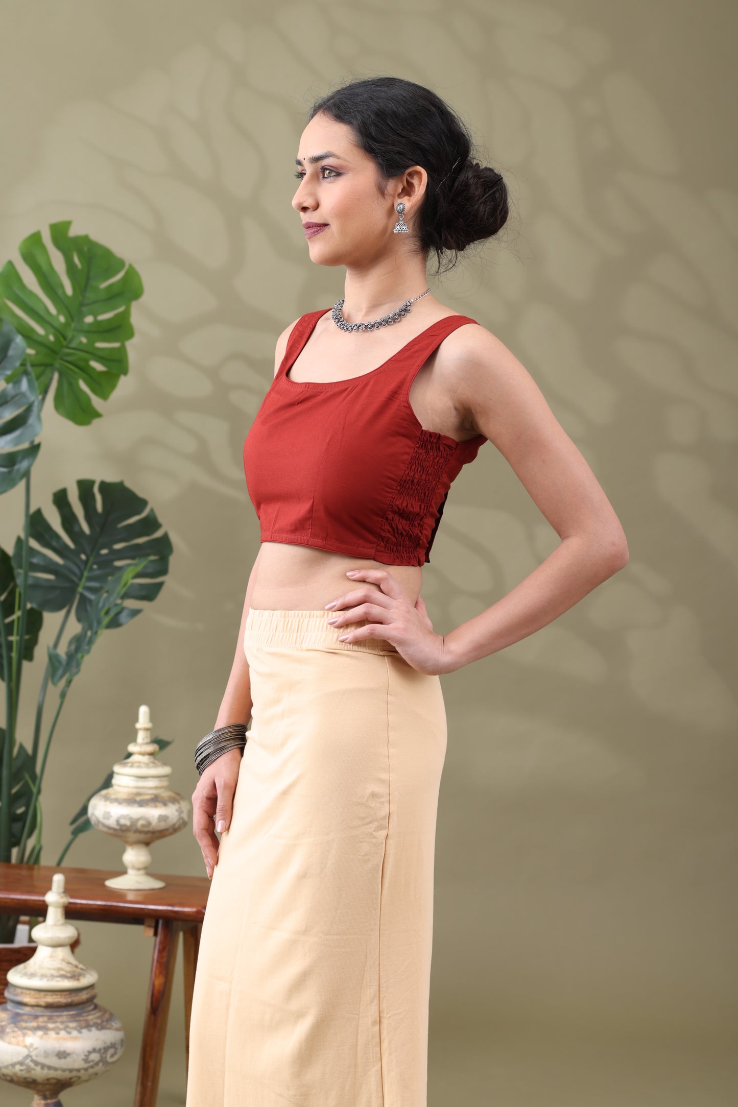 Navya Rust Basic cotton Sleeveless Blouse