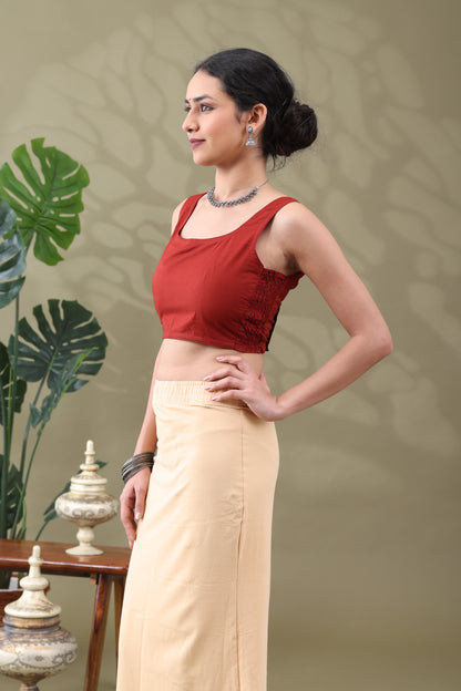 Navya Rust Basic cotton Sleeveless Blouse