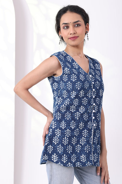 Heer Indigo Dabu Sleeveless tunic