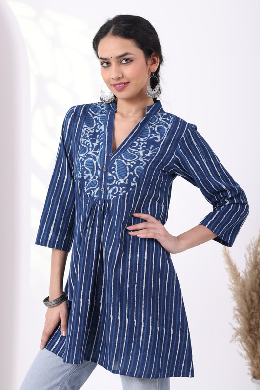 Heer Indigo Dabu Yoke Tunic