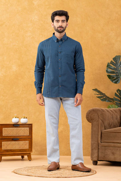 Navrang Men's Teal Linen Slim Fit Shirt – Sizes XS to 6XL