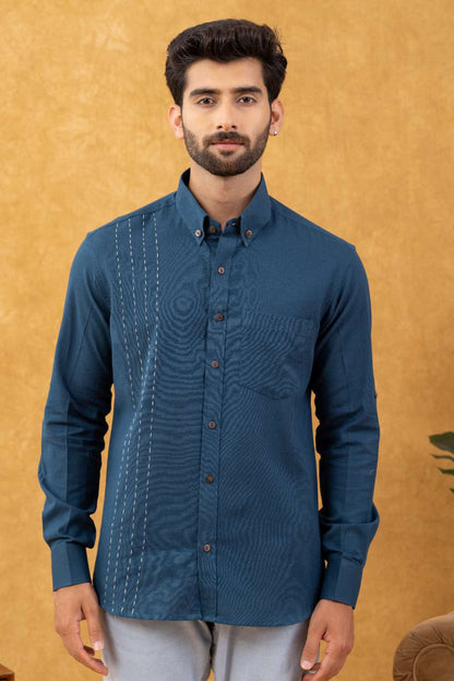 Navrang Men's Teal Linen Slim Fit Shirt – Sizes XS to 6XL