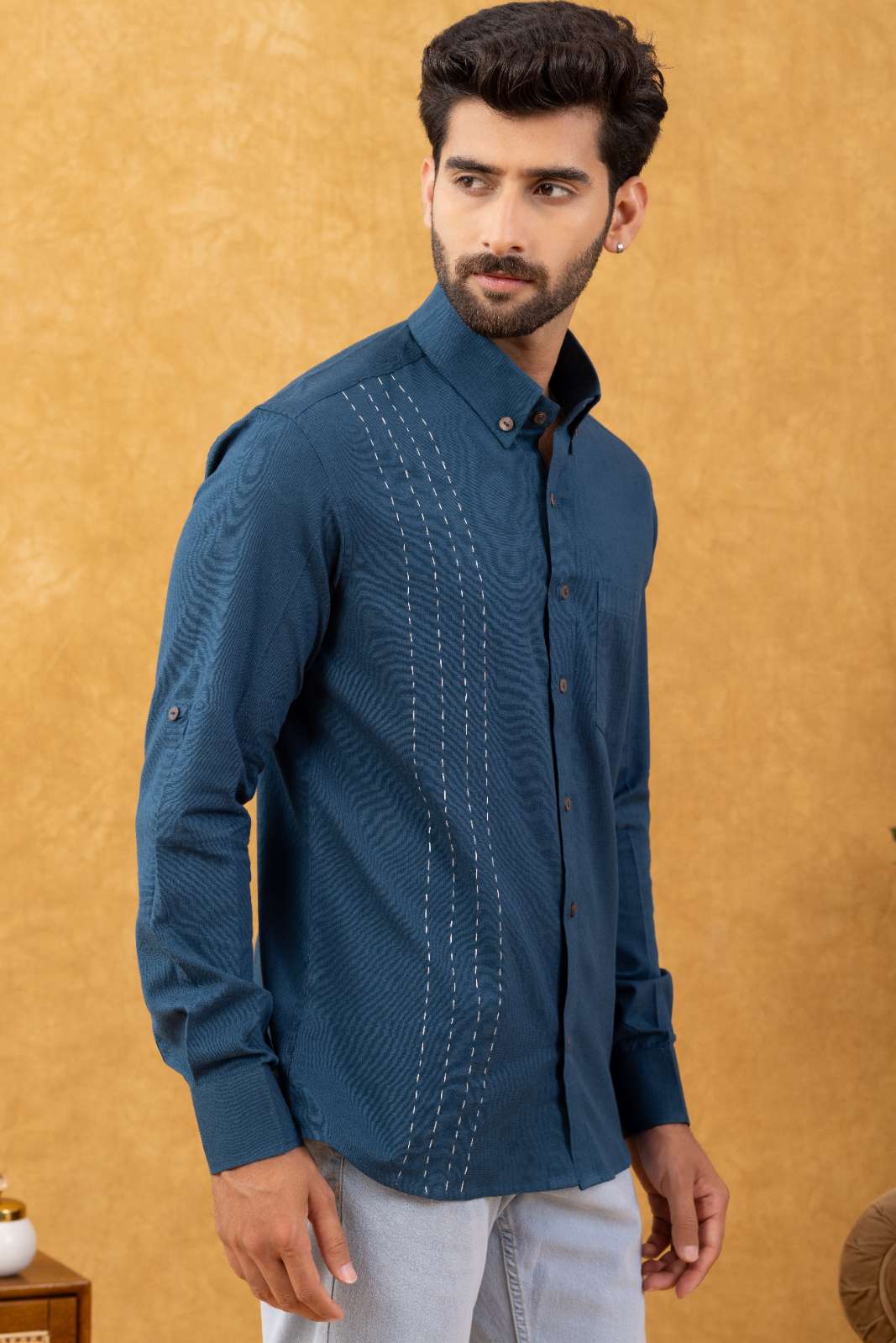 Navrang Men's Teal Linen Slim Fit Shirt – Sizes XS to 6XL