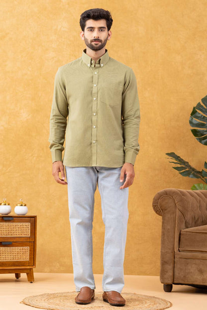 Navrang Men's Sage Green Linen Slim Fit Shirt – Sizes XS to 6XL