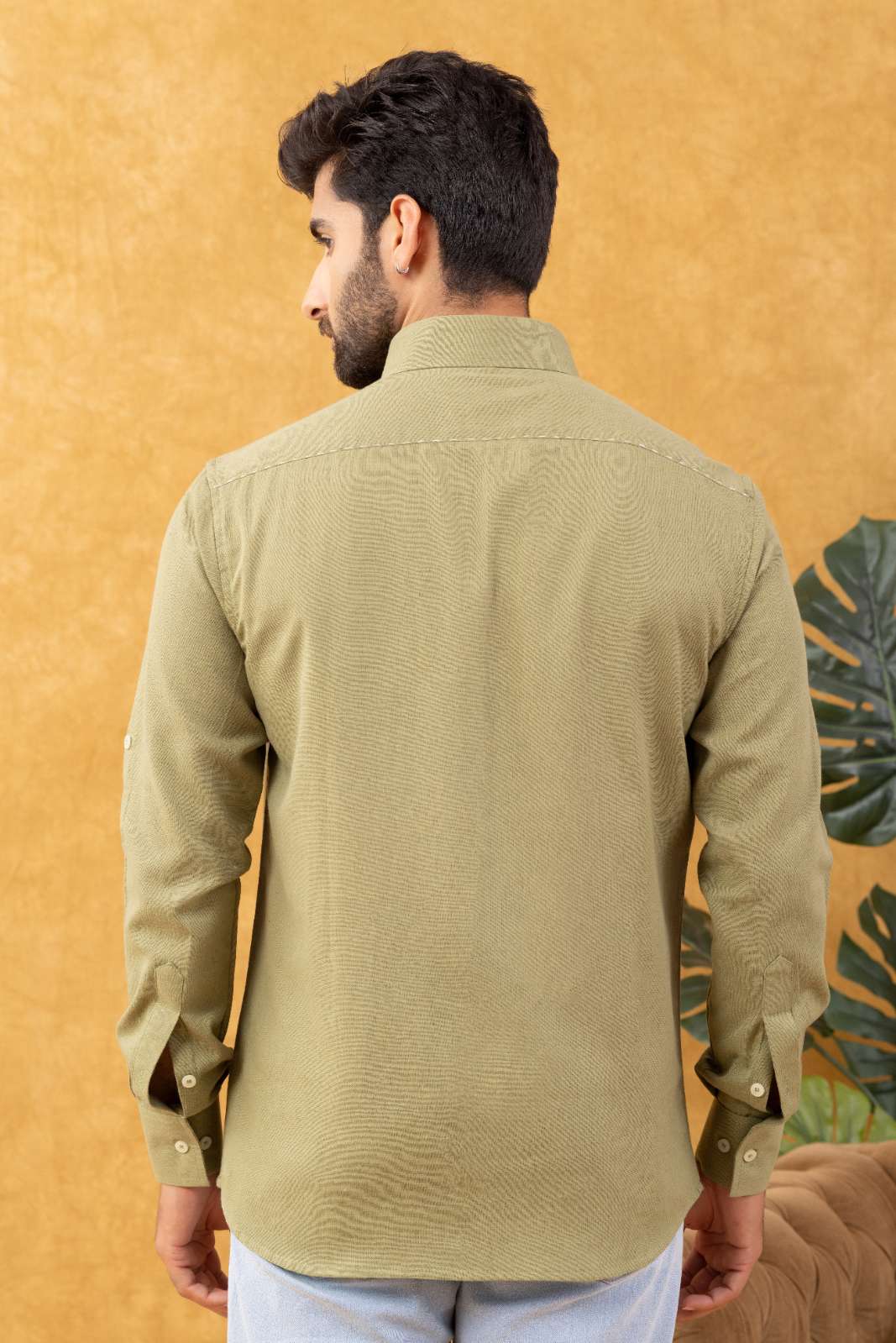 Navrang Men's Sage Green Linen Slim Fit Shirt – Sizes XS to 6XL