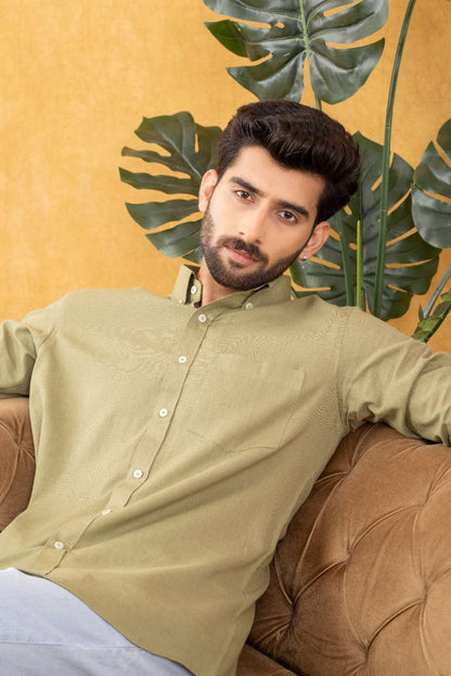 Navrang Men's Sage Green Linen Slim Fit Shirt – Sizes XS to 6XL
