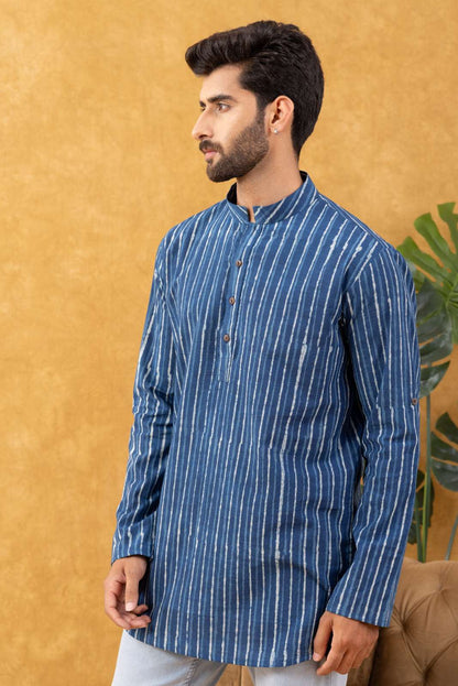 Navrang Men's Dabu Hand Block Printed Cotton Short Kurta – Sizes XS to 6XL