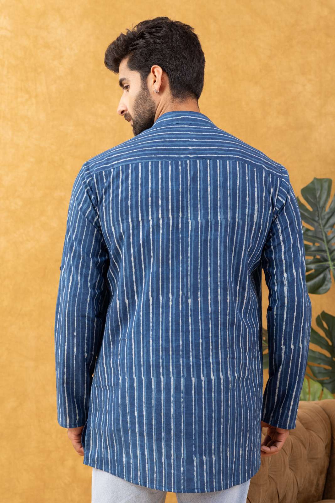 Navrang Men's Dabu Hand Block Printed Cotton Short Kurta – Sizes XS to 6XL