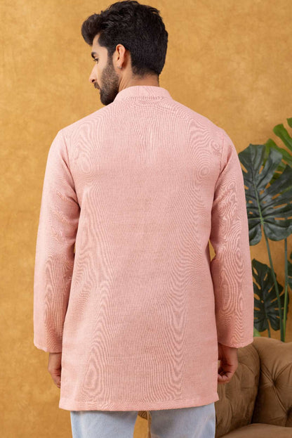 Navrang Men's Peach Pure Cotton Short Kurta – Sizes XS to 6XL