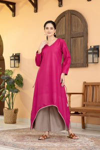 Jugni Plum Wine And Grey Assymetrical kurta Set