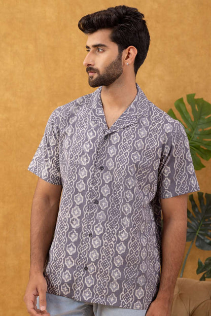 Navrang Men's Grey Block Print Casual Shirt – Sizes XS to 6XL