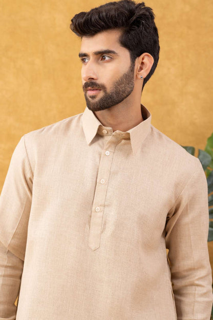 Navrang Men's Beige Linen Pathani Kurta Set – Sizes XS to 6XL