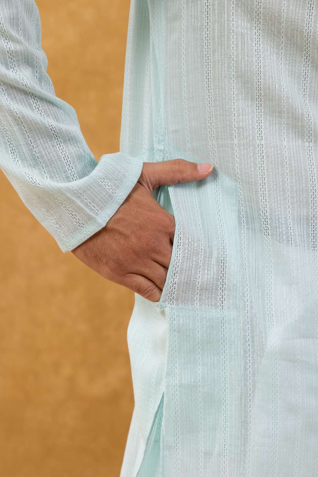 Navrang Men's Aqua Dobby Cotton Long Kurta Set – Sizes XS to 6XL