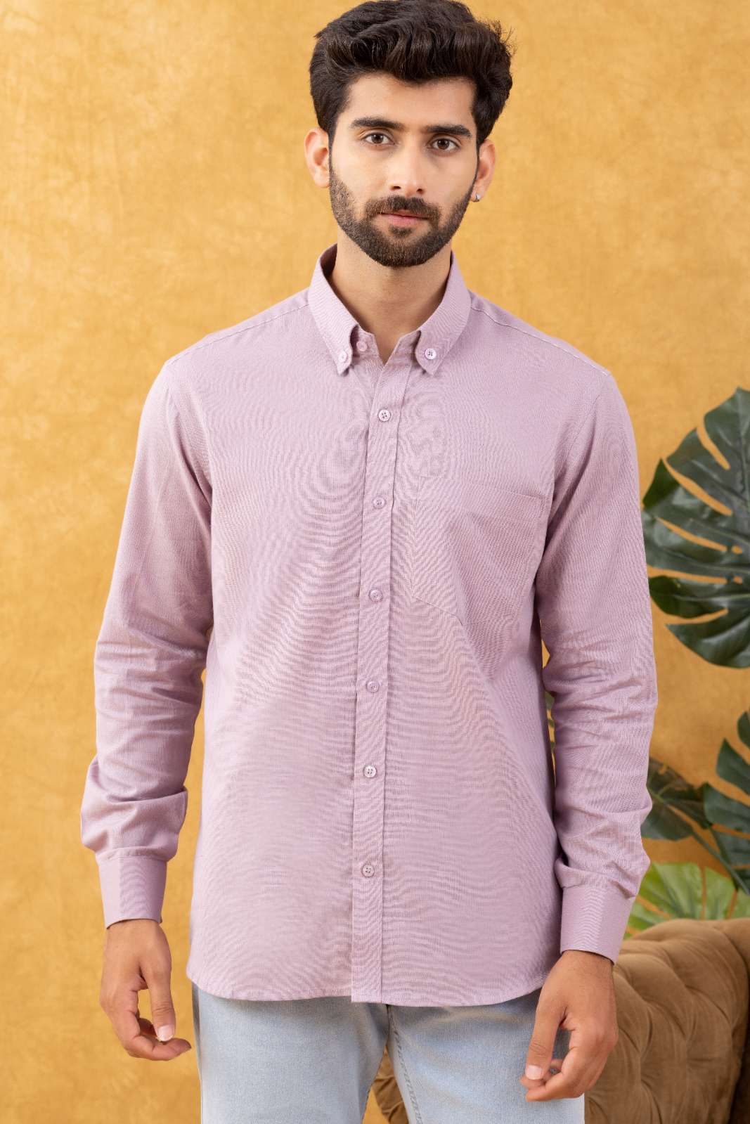 Navrang Men's Mauve Linen Slim Fit Shirt – Sizes XS to 6XL
