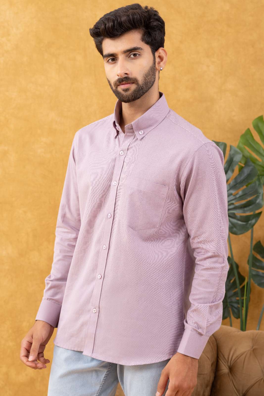 Navrang Men's Mauve Linen Slim Fit Shirt – Sizes XS to 6XL