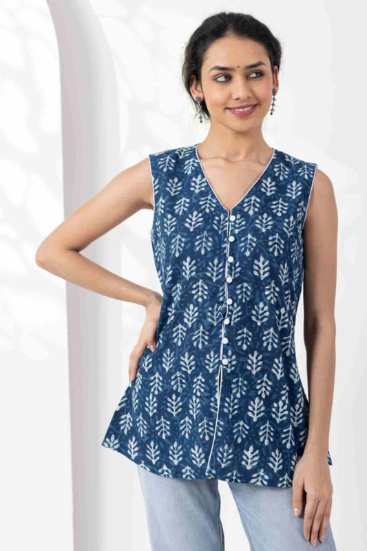 Heer Indigo Dabu Sleeveless tunic