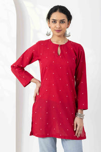 Heer Red Jamdani Keyhole Tunic