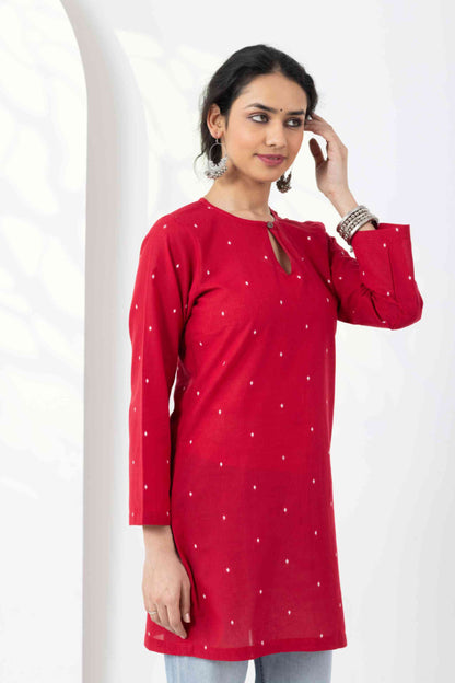 Heer Red Jamdani Keyhole Tunic