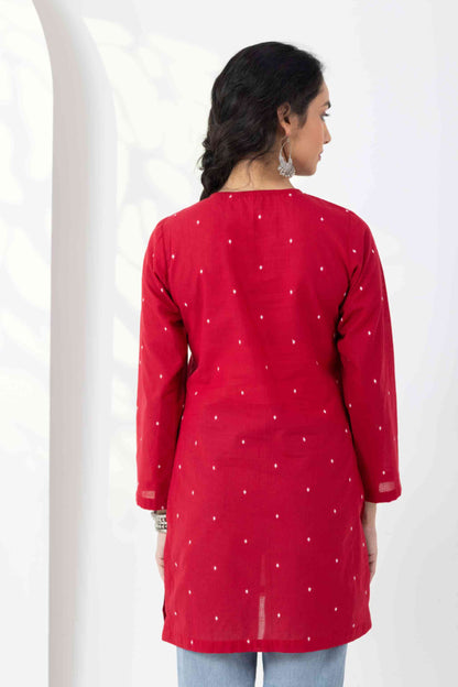 Heer Red Jamdani Keyhole Tunic