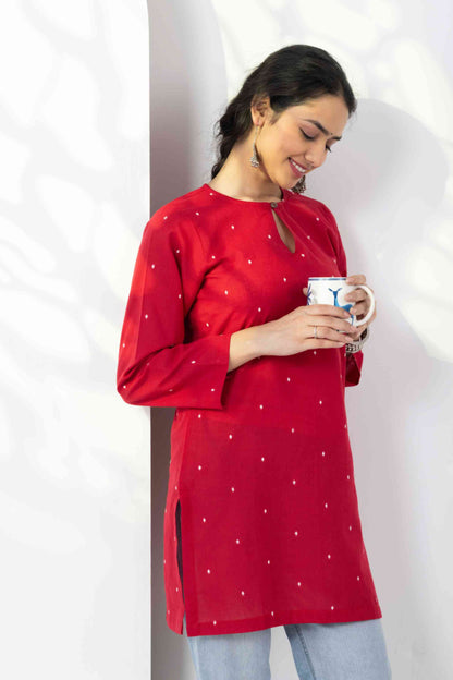 Heer Red Jamdani Keyhole Tunic