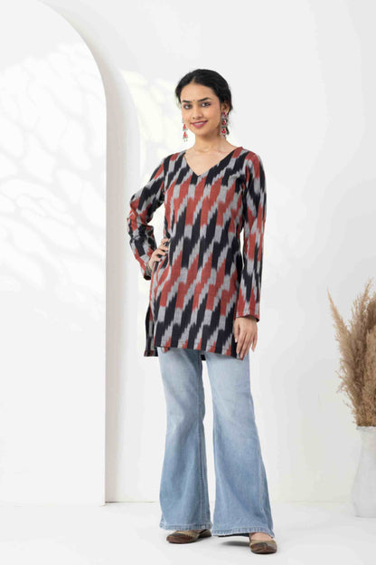 Heer Black Maroon Ikkat Tunic