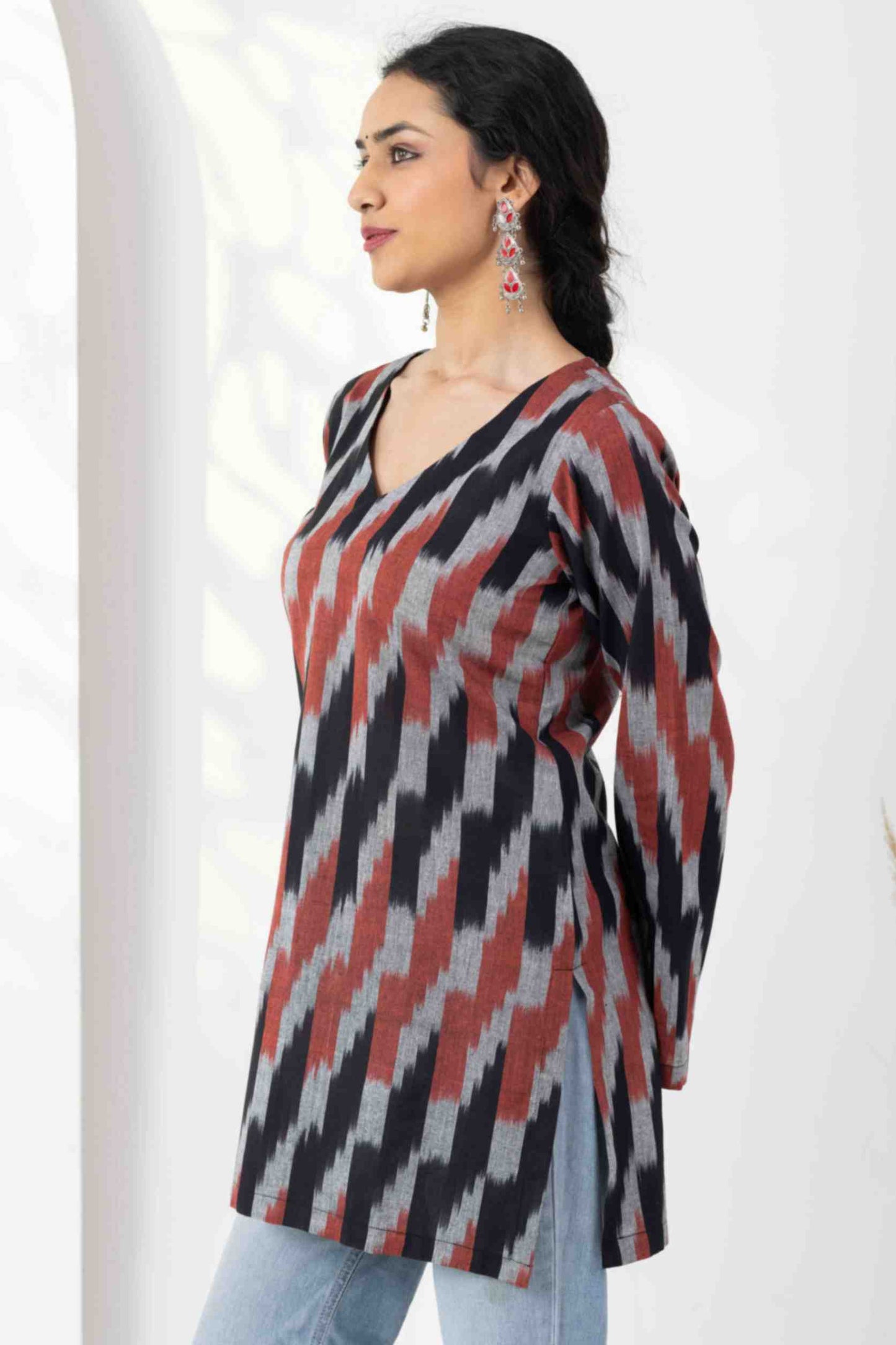 Heer Black Maroon Ikkat Tunic