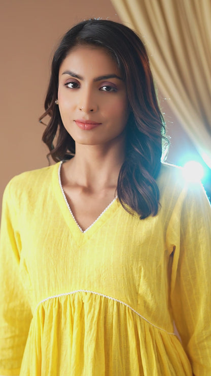 Umang Lemon Yellow Gathered Kurta Set