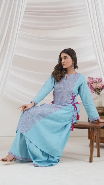 Mridu Blue Side Dori Kurta With Skirt Set
