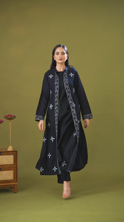 Utsaah Black Woolen Three Piece Set