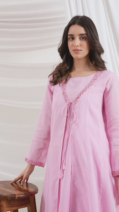 Mridu Soft Pink Kota Kurta With Skirt Set