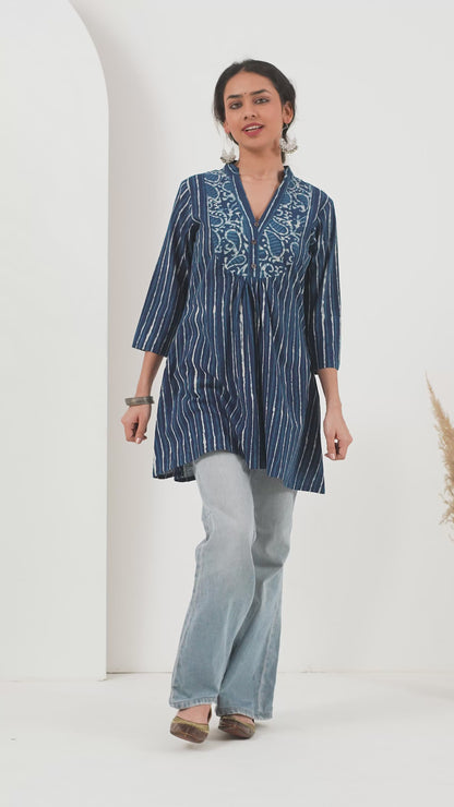 Heer Indigo Dabu Yoke Tunic