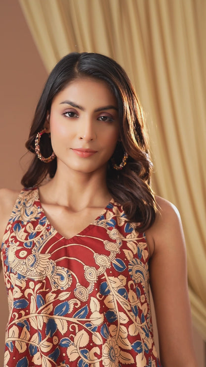 Umang Rust Red Kalamkari Dress