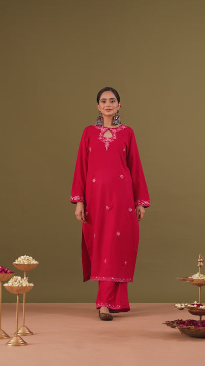 Utsaah Raspberry With Pink Aari Embroidery Kurta Set