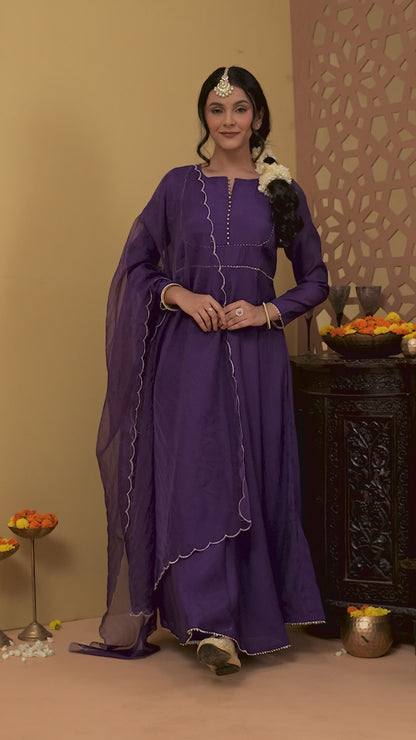 Jashn Purple Mul Chanderi Anarkali Set