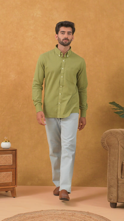 Navrang Men's Sage Green Linen Slim Fit Shirt – Sizes XS to 6XL