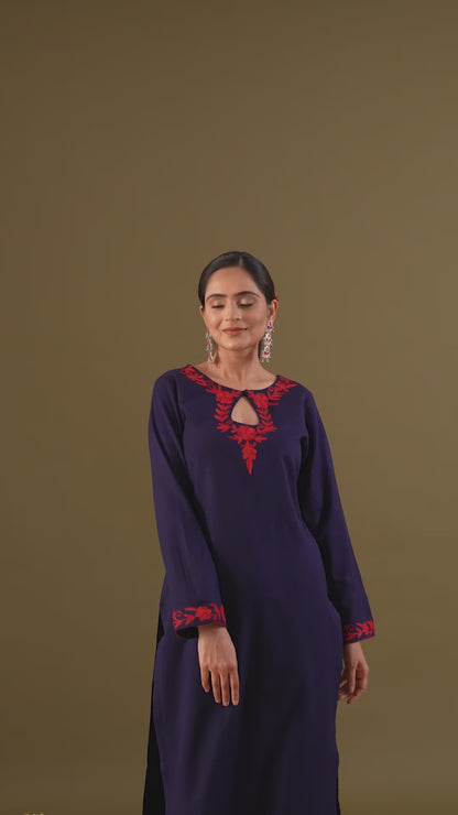Utsaah Navy With Red Aari Embroidery Kurta Set